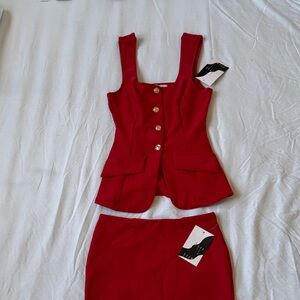 Elegant Red Women's Skirt Set